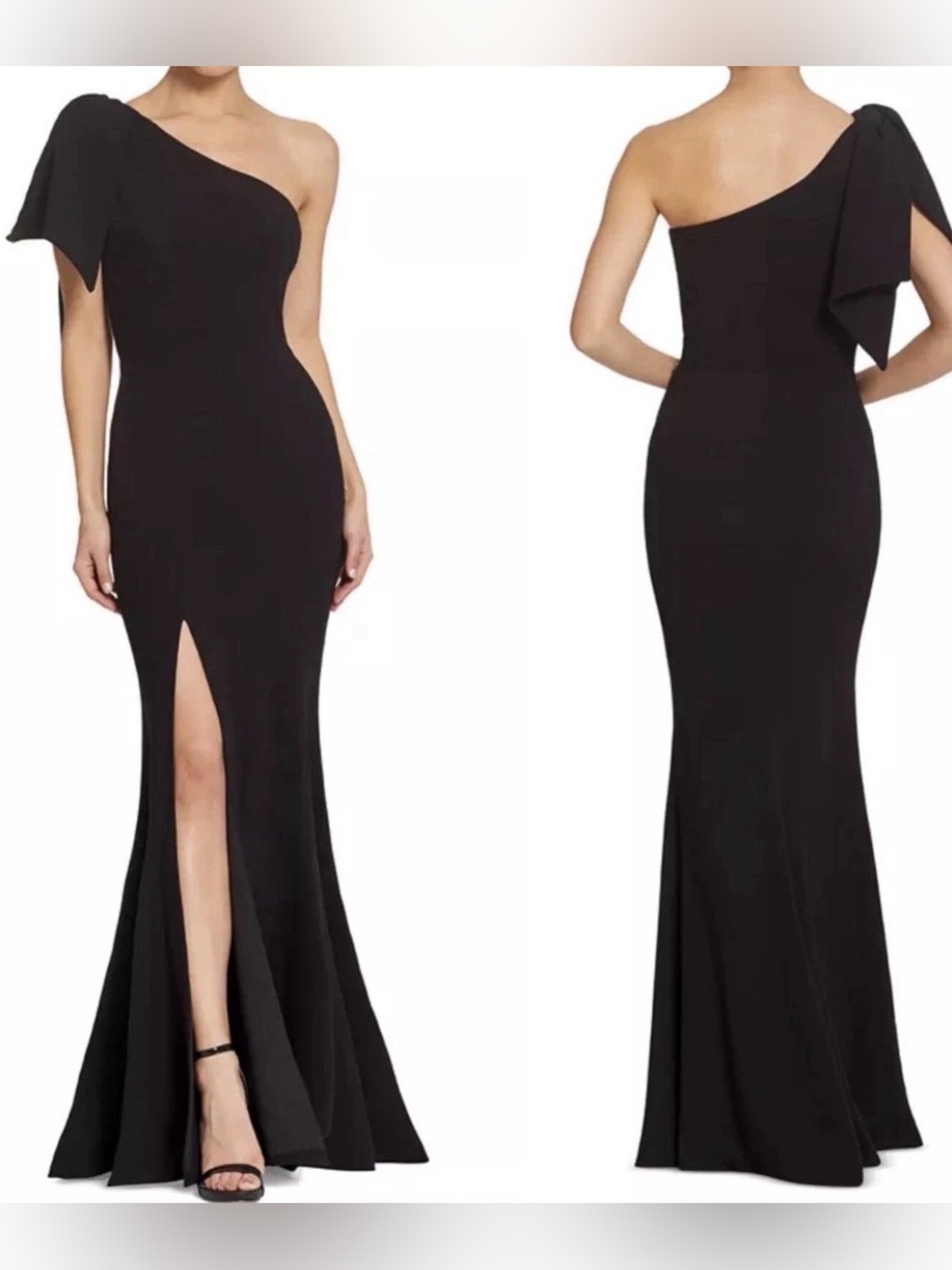 NWT DRESS THE POPULATION Black GEORGINA One Shoulder BOW Gown XXS